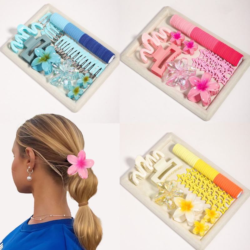 Travel Accessories Aesthetic - 76-teiliges Dopamin-Blumen-Haaraccessoire-Set im Ins-Stil, große Haarklammer,